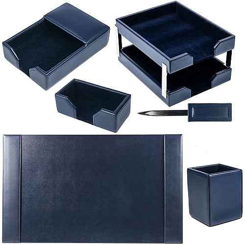 Dacasso Bonded Leather Desk Set Leather, Velveteen - Navy Blue - 1 Each (D5003)