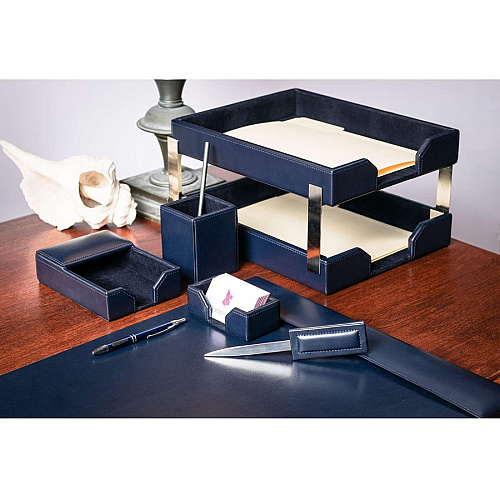 Dacasso Bonded Leather Desk Set Leather, Velveteen - Navy Blue - 1 Each (D5003)