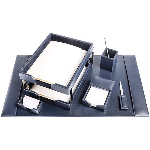 Dacasso Bonded Leather Desk Set Leather, Velveteen - Navy Blue - 1 Each (D5003)
