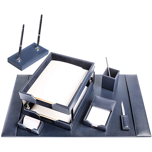 Dacasso Bonded Leather Desk Set Leather, Velveteen - Navy Blue - 1 Each (D5009)