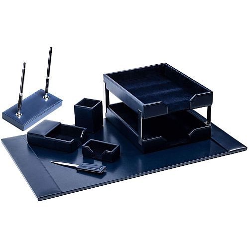 Dacasso Bonded Leather Desk Set Leather, Velveteen - Navy Blue - 1 Each (D5009)