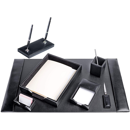 Dacasso Bonded Leather Desk Set Leather, Velveteen - Black - 1 Each (D1408)