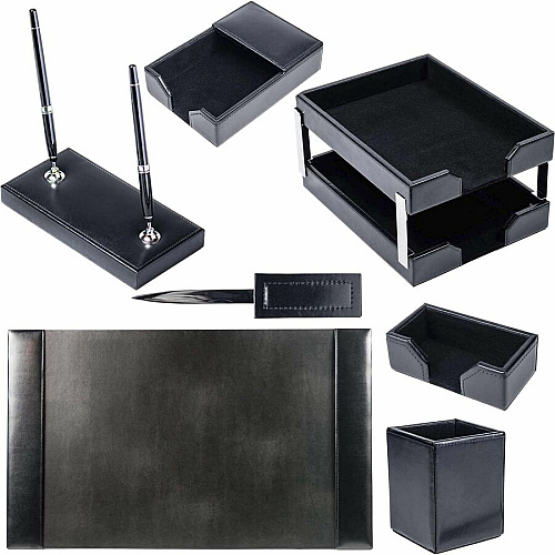 Dacasso Bonded Leather Desk Set Leather, Velveteen - Black - 1 Each (D1409)