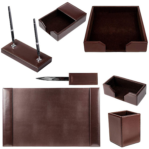 Dacasso Bonded Leather Desk Set Leather, Velveteen - Dark Brown - 1 Each (D3608)
