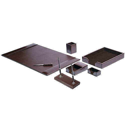 Dacasso Bonded Leather Desk Set Leather, Velveteen - Dark Brown - 1 Each (D3608)