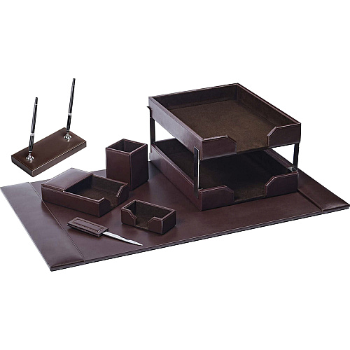 Dacasso Bonded Leather Desk Set Leather, Velveteen - Dark Brown - 1 Each (D3609)