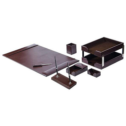 Dacasso Bonded Leather Desk Set Leather, Velveteen - Dark Brown - 1 Each (D3609)