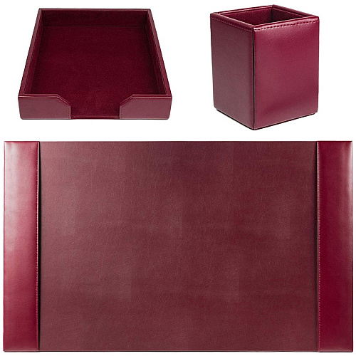 Dacasso Bonded Leather Desk Set Leather, Velveteen - Burgundy - 1 Each (D5237)