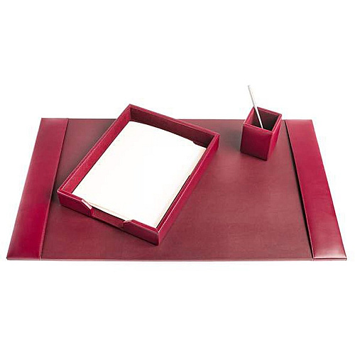 Dacasso Bonded Leather Desk Set Leather, Velveteen - Burgundy - 1 Each (D5237)