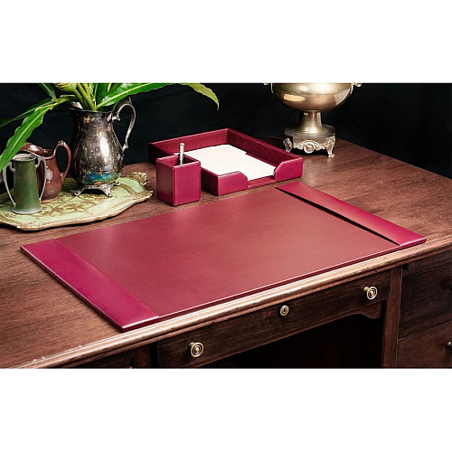 Dacasso Bonded Leather Desk Set Leather, Velveteen - Burgundy - 1 Each (D5237)