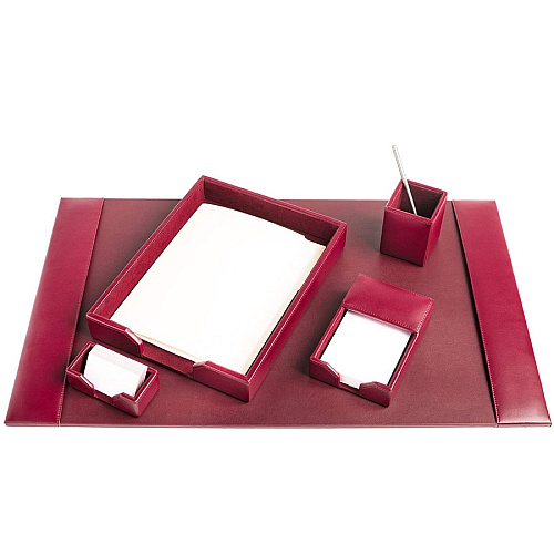 Dacasso Bonded Leather Desk Set Leather, Velveteen - Burgundy - 1 Each (D5202)