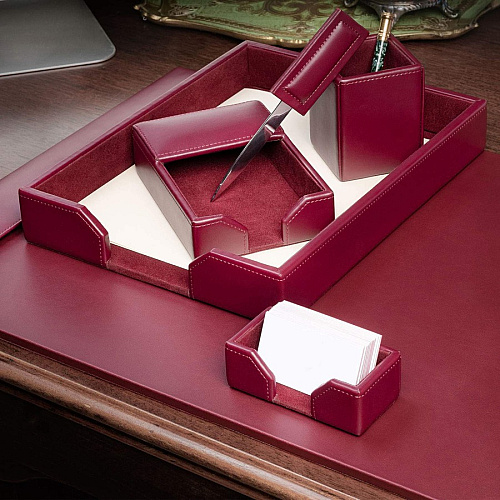 Dacasso Bonded Leather Desk Set Leather, Velveteen - Burgundy - 1 Each (D5201)