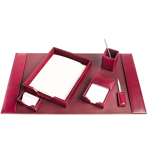 Dacasso Bonded Leather Desk Set Leather, Velveteen - Burgundy - 1 Each (D5201)