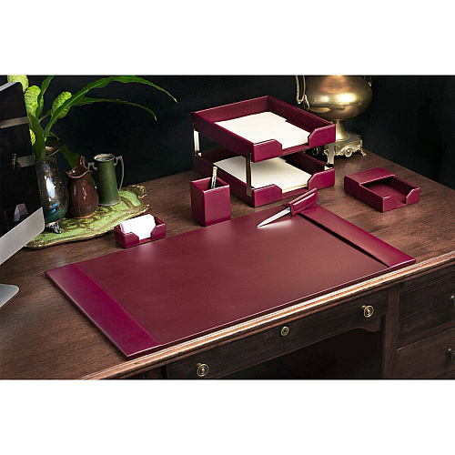 Dacasso Bonded Leather Desk Set Leather, Velveteen - Burgundy - 1 Each (D5203)