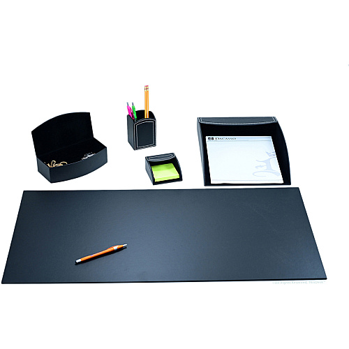 Dacasso 5-piece Home/Office Leather Desk Accessory Set Velveteen, PU Leather - Black - 1 Each (K6302)