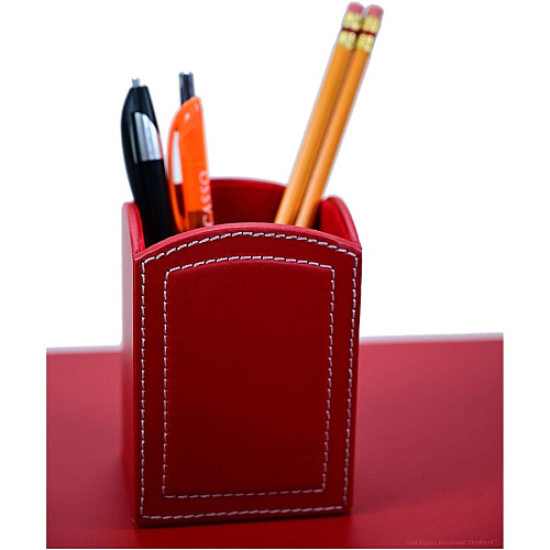 Dacasso 5-piece Home/Office Leather Desk Accessory Set Velveteen, PU Leather - Red - 1 Each (K6602)