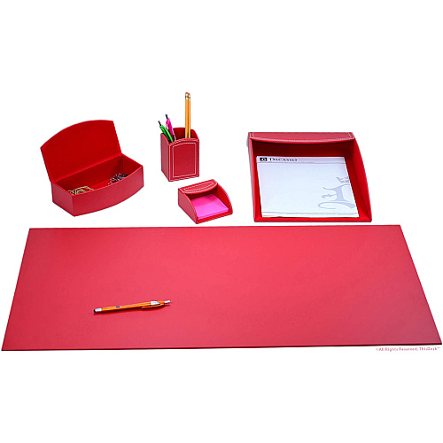 Dacasso 5-piece Home/Office Leather Desk Accessory Set Velveteen, PU Leather - Red - 1 Each (K6602)