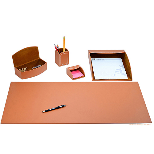 Dacasso 5-piece Home/Office Leather Desk Accessory Set Velveteen, PU Leather - Tan - 1 Each (K6502)