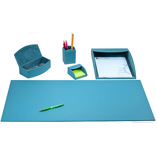 Dacasso 5-piece Home/Office Leather Desk Accessory Set Velveteen, PU Leather - Teal - 1 Each (K7202)