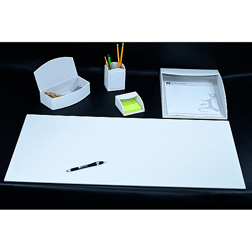 Dacasso 5-piece Home/Office Leather Desk Accessory Set Velveteen, PU Leather - White - 1 Each (K7002)
