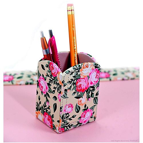Dacasso 5-piece Home/Office Leather Desk Accessory Set Velveteen, PU Leather - Floral Cream - 1 Each (K8102)
