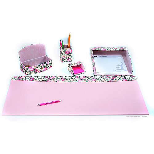 Dacasso 5-piece Home/Office Leather Desk Accessory Set Velveteen, PU Leather - Floral Cream - 1 Each (K8102)