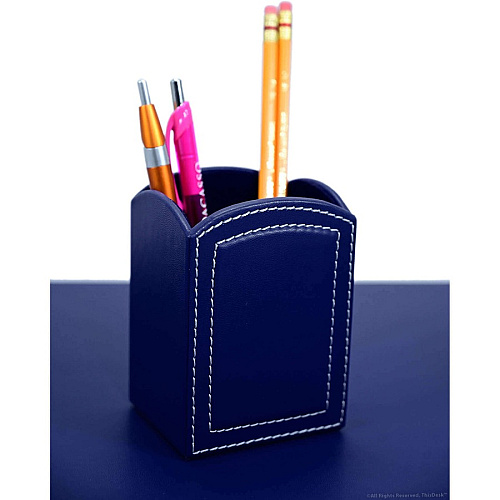 Dacasso 5-piece Home/Office Leather Desk Accessory Set Velveteen, PU Leather - Navy Blue - 1 Each (K7402)