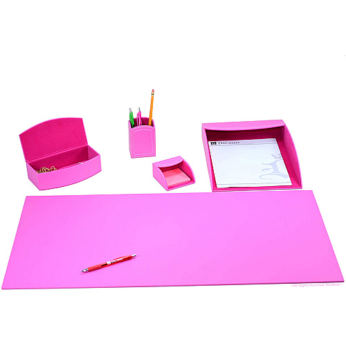 Dacasso 5-piece Home/Office Leather Desk Accessory Set Velveteen, PU Leather - Pink - 1 Each (K7902)