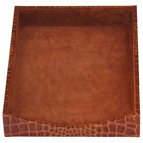 Protacini Cognac Brown Italian Patent Leather 7-Piece Desk Set Leather, Velveteen - Brown - 1 Each (D6104)
