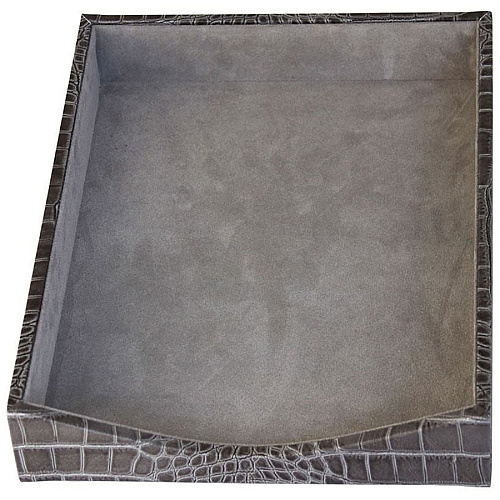 Protacini Castlerock Gray Italian Patent Leather 7-Piece Desk Set Leather, Velveteen - Gray - 1 Each (D6204)