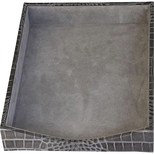 Protacini Castlerock Gray Italian Patent Leather 3-Piece Desk Set Leather, Velveteen - Gray - 1 Each (D6237)