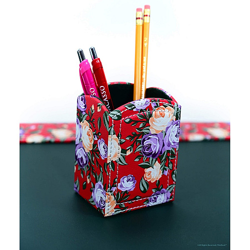 Dacasso 5-piece Home/Office Leather Desk Accessory Set Velveteen, PU Leather - Floral Red - 1 Each (K8202)