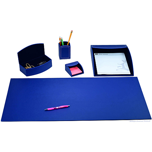 Dacasso 5-piece Home/Office Leather Desk Accessory Set Velveteen, PU Leather - Royal Blue - 1 Each (K7302)