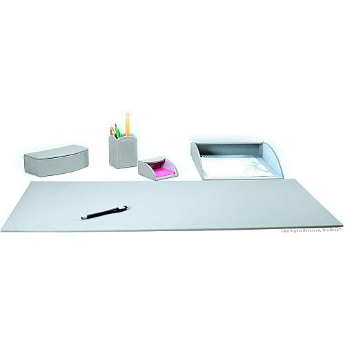 Dacasso 5-piece Home/Office Leather Desk Accessory Set Velveteen, PU Leather - Taupe - 1 Each (K7602)