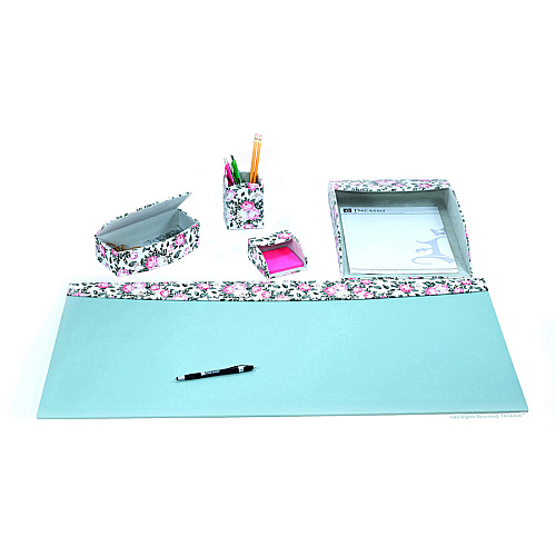 Dacasso 5-piece Home/Office Leather Desk Accessory Set Velveteen, PU Leather - Floral White - 1 Each (K8002)