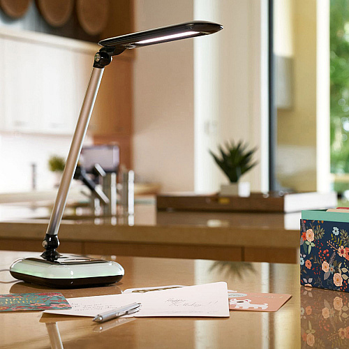 OttLite Wellness Desk Lamp 8 W LED Bulb - Touch-activated, Adjustable Arm, USB Charging, Adjustable Brightness, Adjustable Shade - 450 lm Lumens - Desk Mountable - Black, Black - for Tablet, Phone (F1BY9G59SHPR)