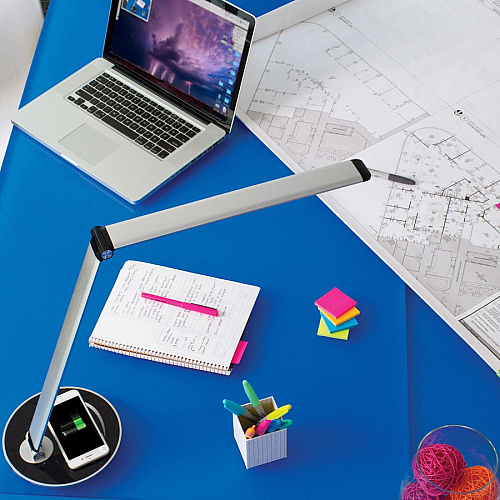OttLite Desk Lamp 26" Height - LED Bulb - Adjustable Brightness, USB Charging, Qi Wireless Charging, Adjustable Height, Dimmable, Foldable - Desk Mountable - White - for Indoor, Smartphone (WW10SK1)