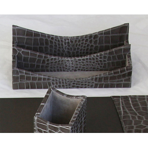 Protacini Castlerock Gray Italian Patent Leather Letter Holder Italian Leather, Velveteen, Suede - Castlerock Gray - 1 Each (A6208)