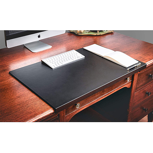 Dacasso Leather Fixation Lip Desk Mat Rectangular - 30" Width - Top Grain Leather, Velveteen - Black - 1 Each (P1039)