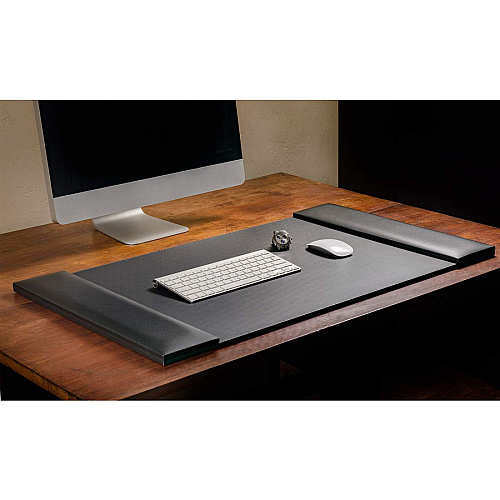Dacasso Leather Folding Side Rails Desk Mat Rectangular - 34" Width - Top Grain Leather, Velveteen, Leatherette - Black - 1 Each (P1041)