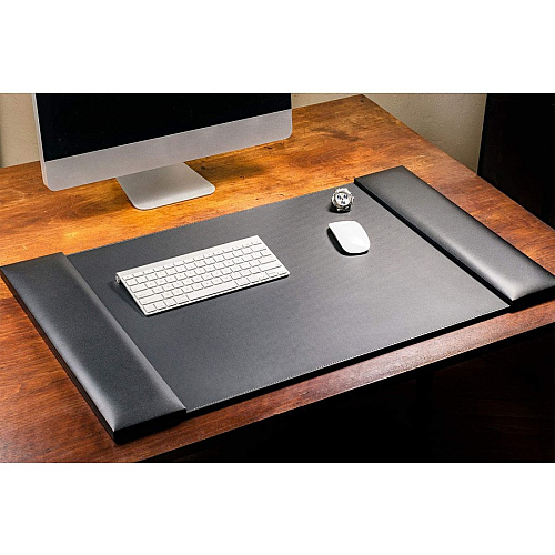 Dacasso Leather Folding Side Rails Desk Mat Rectangular - 34" Width - Top Grain Leather, Velveteen, Leatherette - Black - 1 Each (P1041)
