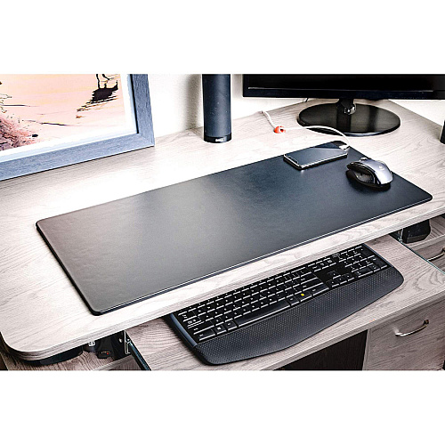 Dacasso Leather Keyboard/Mouse Desk Mat Rectangular - 30" Width - Top Grain Leather, Velveteen - Black - 1 Each (P1042)