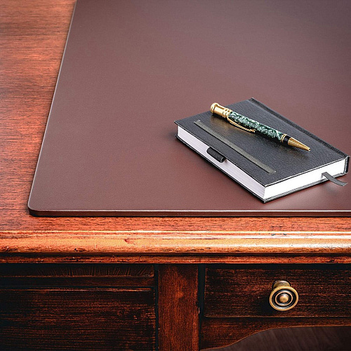 Dacasso Leatherette Desk Mat Rectangular - 34" Width - Leatherette, Velveteen - Chocolate Brown - 1 Each (P3433)