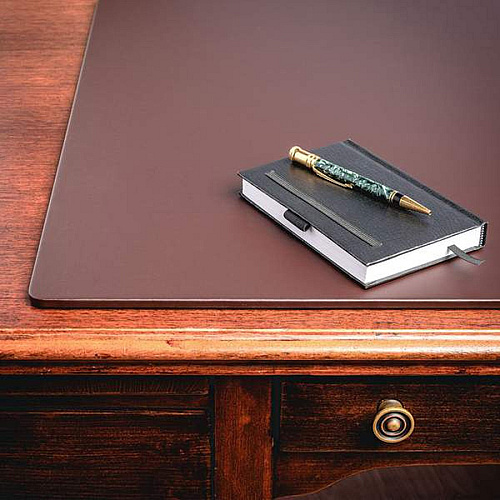 Dacasso Leatherette Desk Mat Rectangular - 38" Width - Leatherette, Velveteen - Chocolate Brown - 1 Each (P3432)