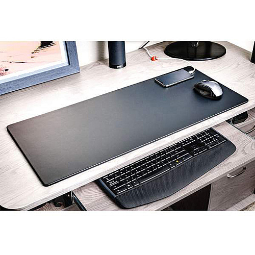 Dacasso Leatherette Keyboard/Mouse Desk Mat Rectangular - 30" Width - Leatherette, Velveteen - Black - 1 Each (P1043)