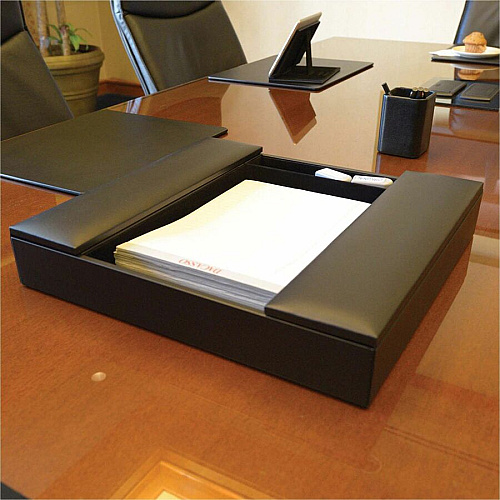 Dacasso Leatherette Enhanced Conference Room Organizer Desktop - Black - Leatherette, Velveteen - 1 Each (A1390)