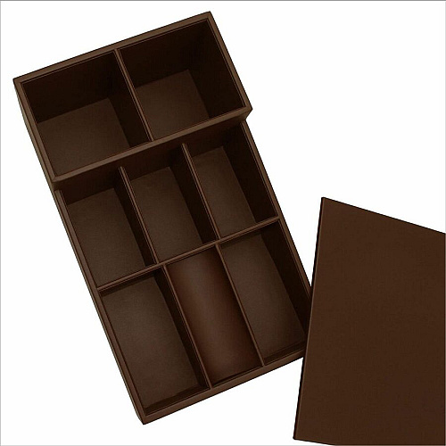 Dacasso Leather Coffee Condiment Organizer Removable Lid - Chocolate Brown - Top Grain Leather, Velveteen, Leatherette - 1 Each (A3428)
