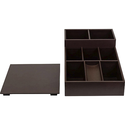 Dacasso Leather Coffee Condiment Organizer Removable Lid - Chocolate Brown - Top Grain Leather, Velveteen, Leatherette - 1 Each (A3428)