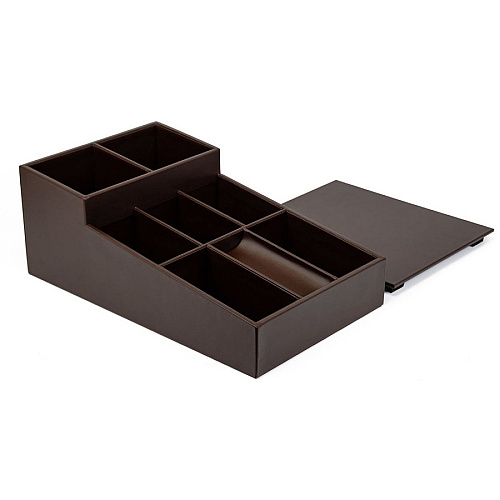 Dacasso Leather Coffee Condiment Organizer Removable Lid - Chocolate Brown - Top Grain Leather, Velveteen, Leatherette - 1 Each (A3428)