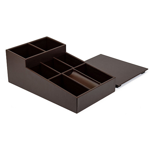 Dacasso Leather Coffee Condiment Organizer Removable Lid - Chocolate Brown - Top Grain Leather, Velveteen, Leatherette - 1 Each (A3428)